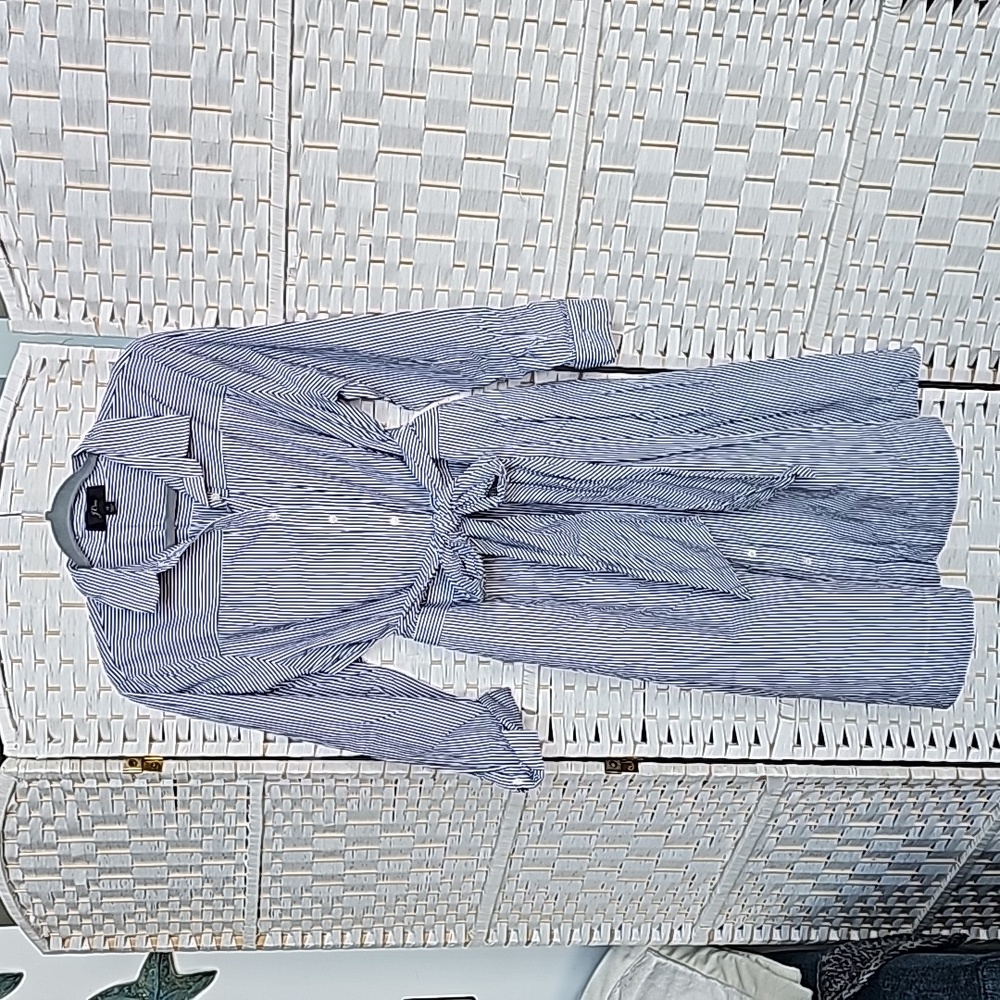 J. Crew Pinstripe Belted Shirt Dress with Pockets - 18
